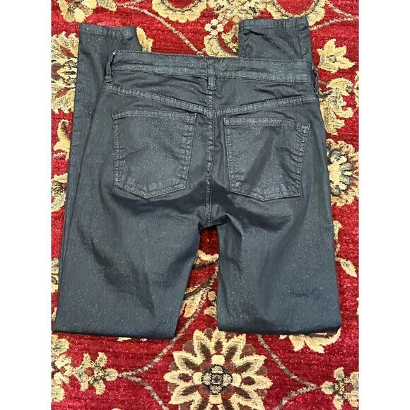 Free People Black Glitter Skinny Jeans Size 26 - Picture 3 of 4